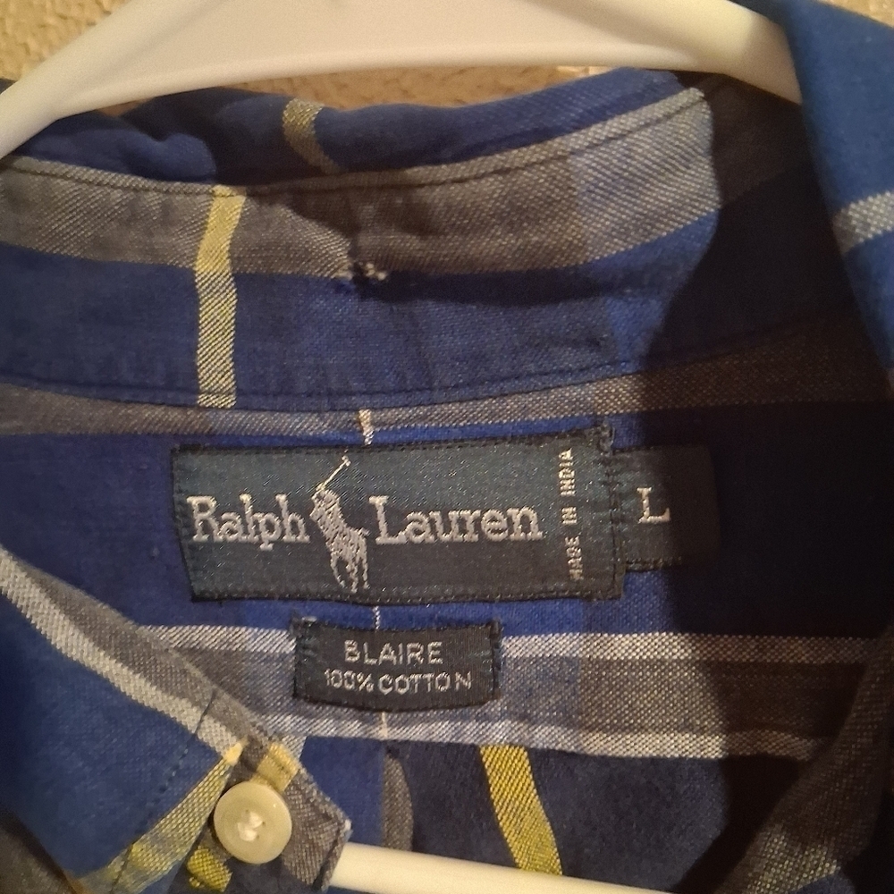 Vintage RALPH LAUREN Blaire 100% Cotton BUTTON DWN Blue Yellow L - Picture 4 of 7